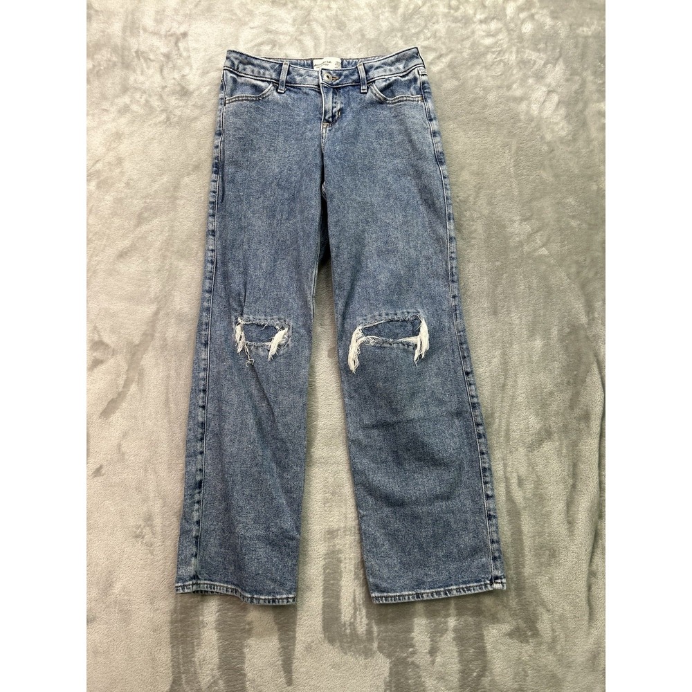 Abercrombie Kids Low Rise Baggy Jeans Girls 13/14 Medium Wash Wide Leg Denim